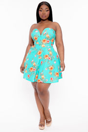 Curvy Sense Dresses Plus Size Amaryllis Floral  Flare Dress - Green