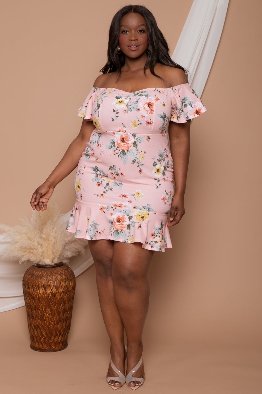 Curvy Sense Dresses Plus Size Amika Floral Dress- Blush