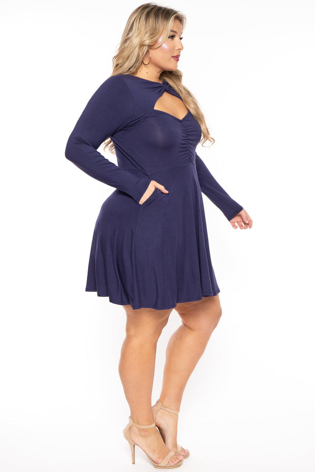 Curvy Sense Dresses Plus Size Amry Flare Cutout Dress - Navy