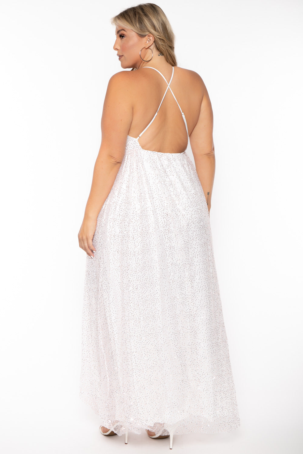 SYMPHONY Dresses Plus Size Anaira Maxi Glitter Dress - White