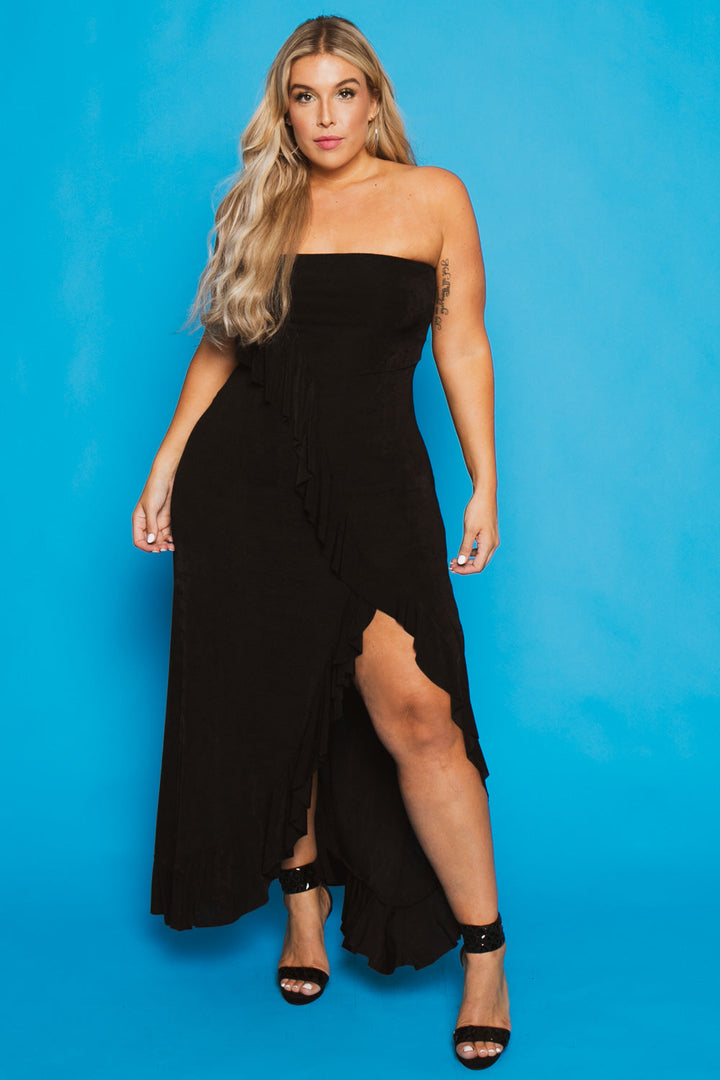 Curvy Sense Dresses 1X / Black Plus Size Anastasia Cascading Ruffle Dress - Black
