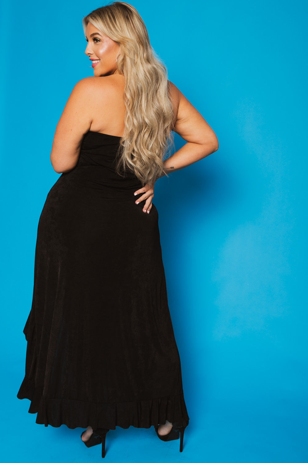 Curvy Sense Dresses Plus Size Anastasia Cascading Ruffle Dress - Black