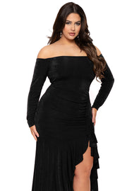 Curvy Sense Dresses Plus Size Anisa Cascade Ruffle Dress - Black