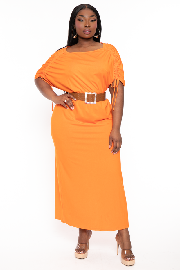 CULTURE CODE Dresses 1X / Orange Plus Size Annette Shoulder Ruching  Maxi  Dress - Orange