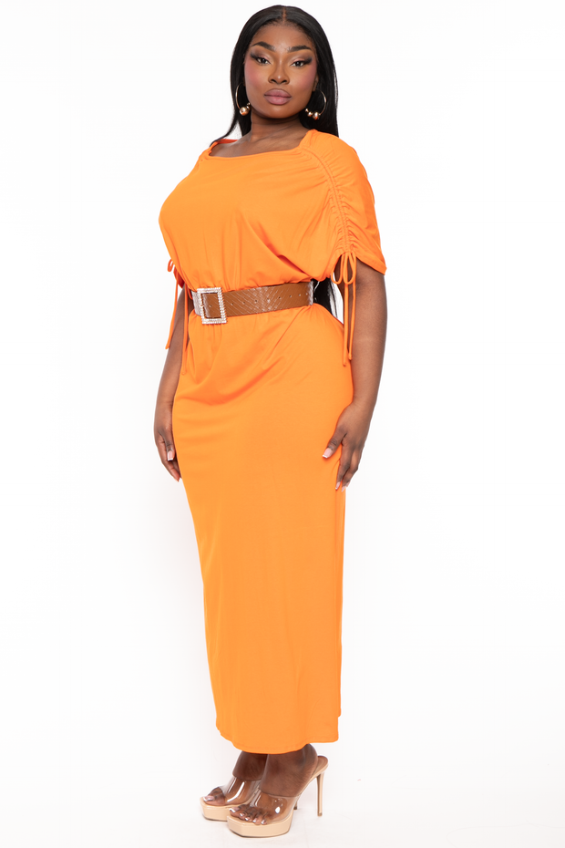 CULTURE CODE Dresses Plus Size Annette Shoulder Ruching  Maxi  Dress - Orange