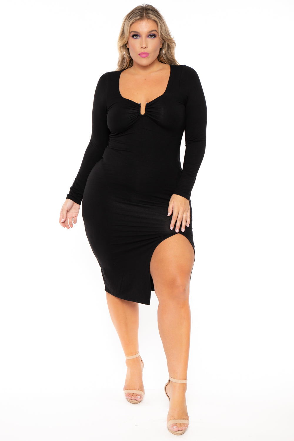Curvy Sense Dresses 1X / Black Plus Size Araseli Midi Dress - Black