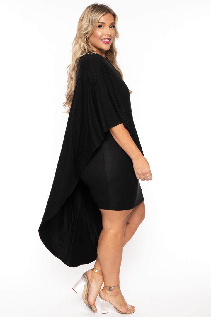 Curvy Sense Dresses Plus Size Asymmetric Draped Dress - Black