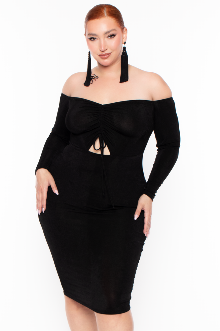 Plus Size Aveline Ruched Dress - Black - Curvy Sense