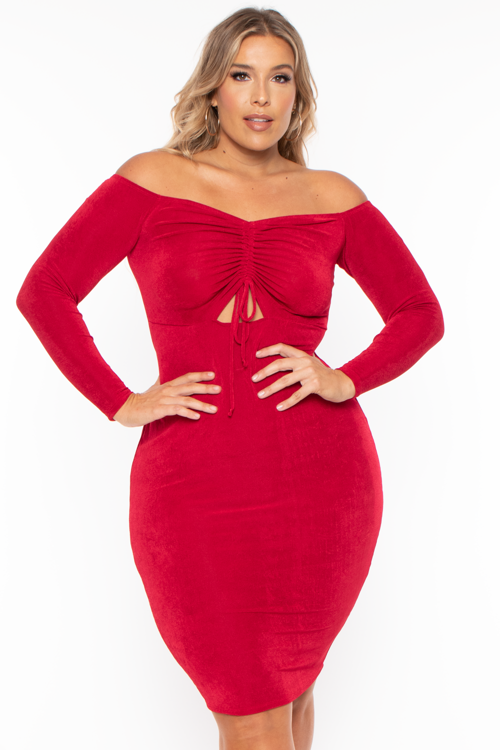 Plus Size Aveline Ruched Dress - Red - Curvy Sense