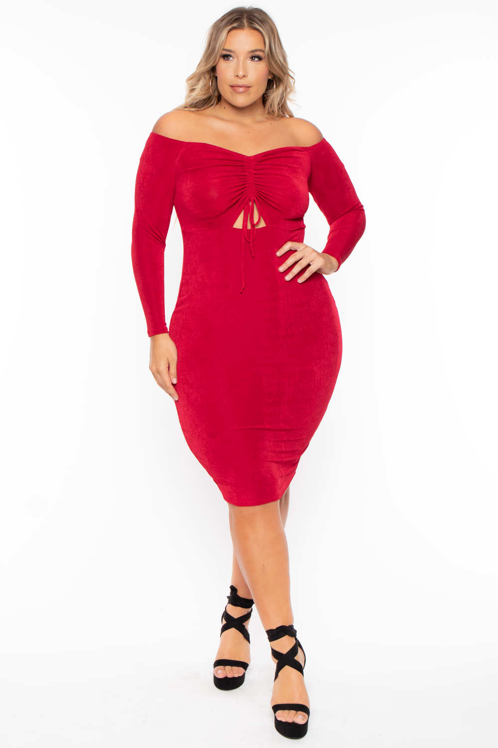 Plus Size Aveline Ruched Dress - Red - Curvy Sense