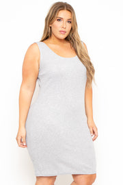Plus Size Basic Tank Dress - Heather Grey - Curvy Sense