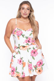 Curvy Sense Dresses Plus Size Blossom Floral Dress- Cream