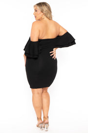 Gibiu Dresses Plus Size Brie Off the Shoulder Ruffle Dress- Black
