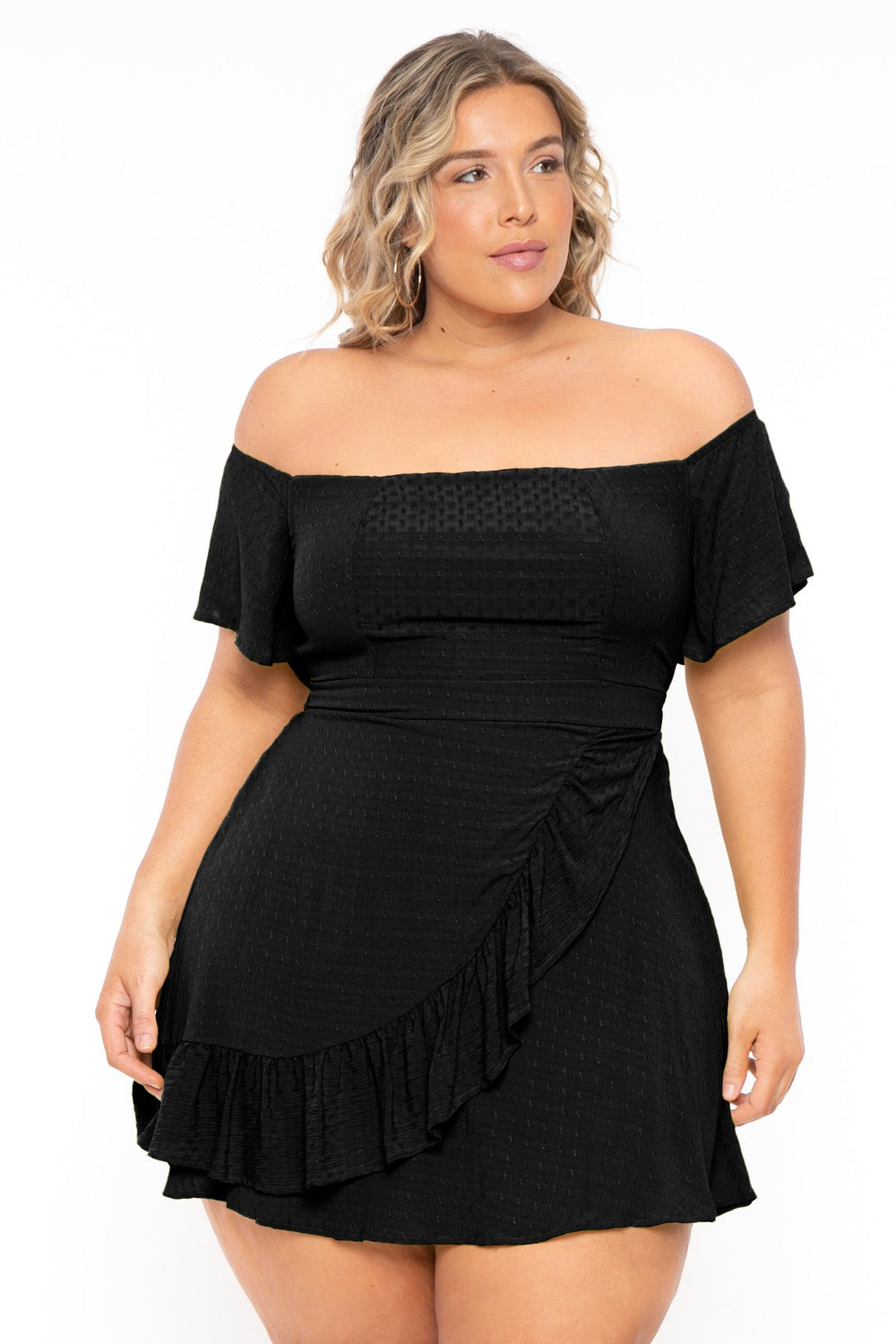 Curvy Sense Dresses Plus Size Brina Off The shoulder  Dress - Black