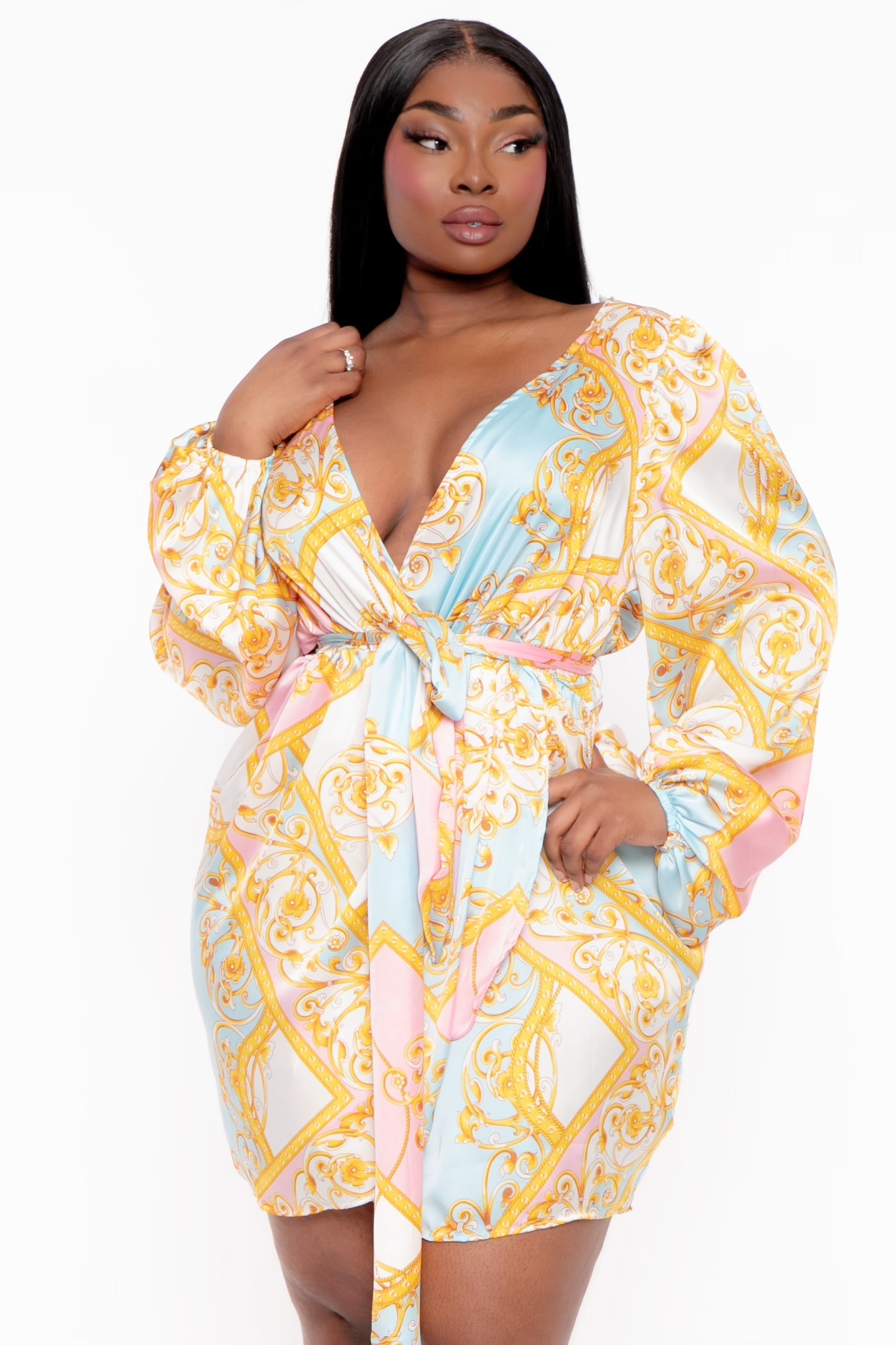 Plus Size Brisa Printed Tulip Hem Dress - Ivory – Curvy Sense