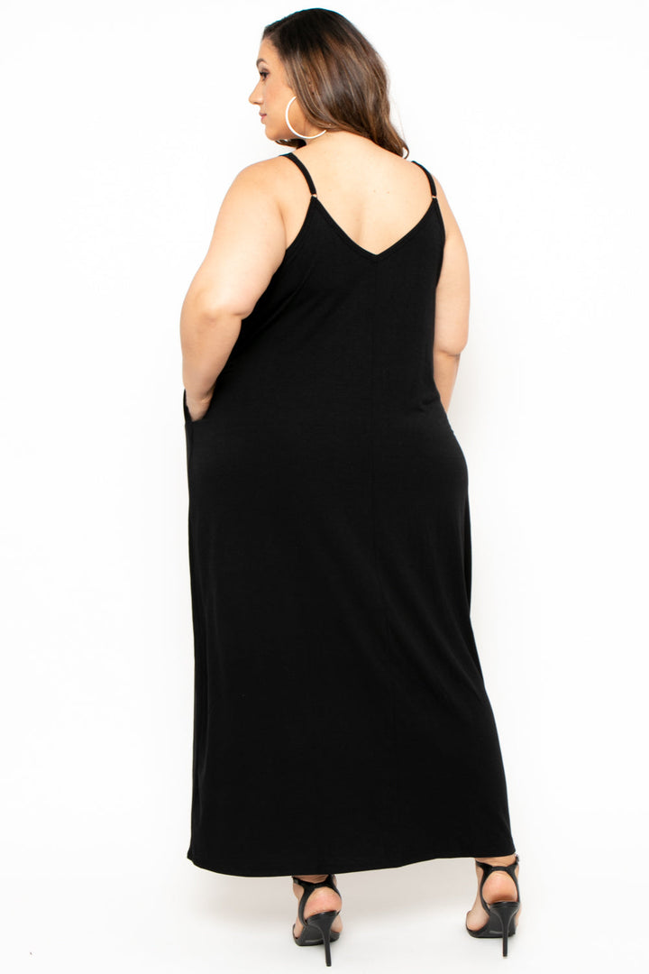 Zenana Dresses Plus Size Cami Strap Maxi Dress - Black