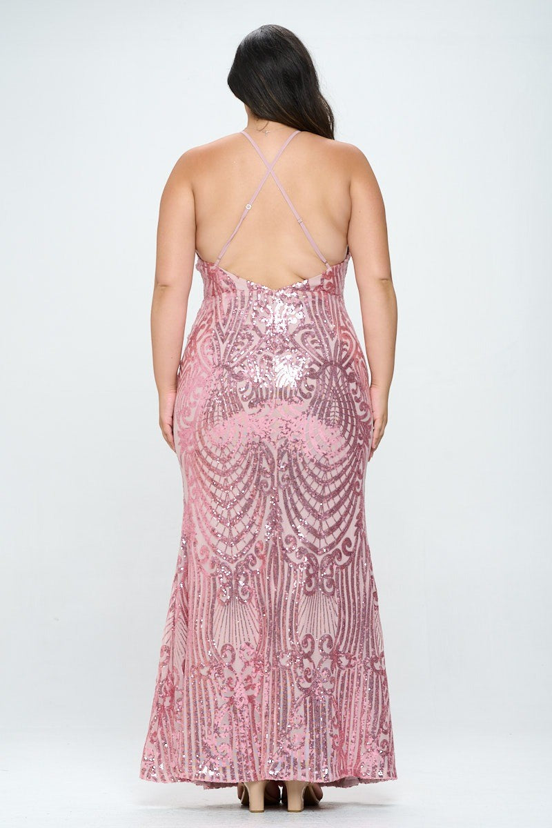 Ricarica Dresses Plus Size Celeste Sequins Mermaid Gown - Mauve