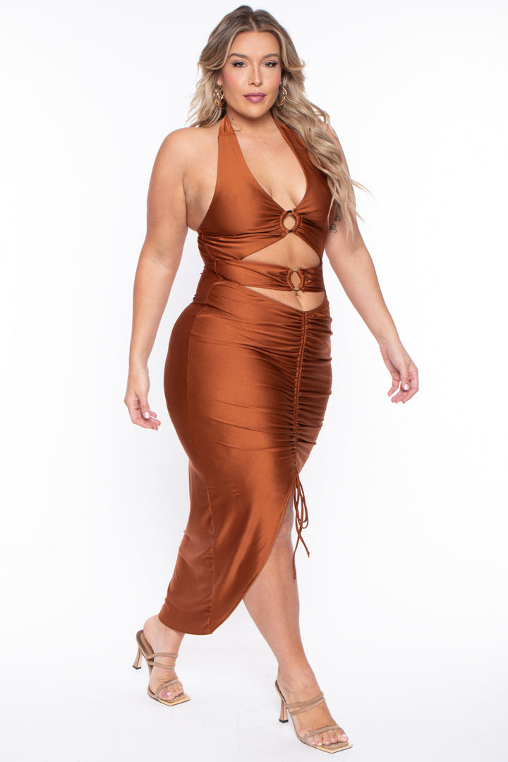 Curvy Sense Dresses Plus Size Charlize Halter Dress - Rust