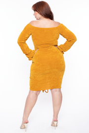 Plus Size Chenille Ruched Dress - Mustard - Curvy Sense