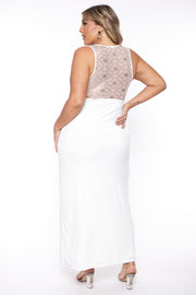 Curvy Sense Dresses Plus Size Chiara M- Slit Maxi Dress - Ivory