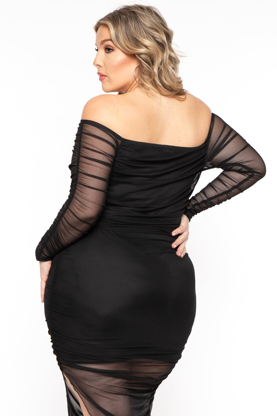 Curvy Sense Dresses Plus Size Danica  Asymmetric Mesh Dress - Black