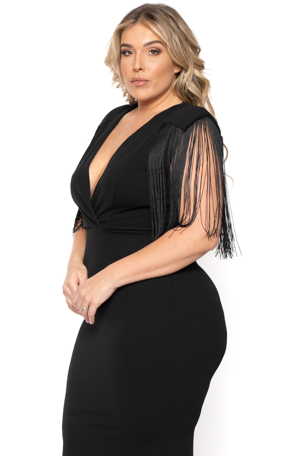 SYMPHONY Dresses Plus Size Delilah Fringe Maxi Dress - Black