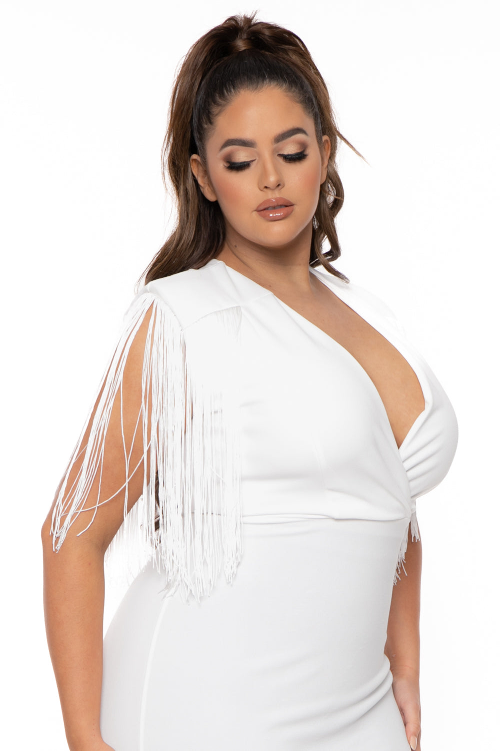 SYMPHONY Dresses Plus Size Delilah Fringe Maxi Dress - Ivory