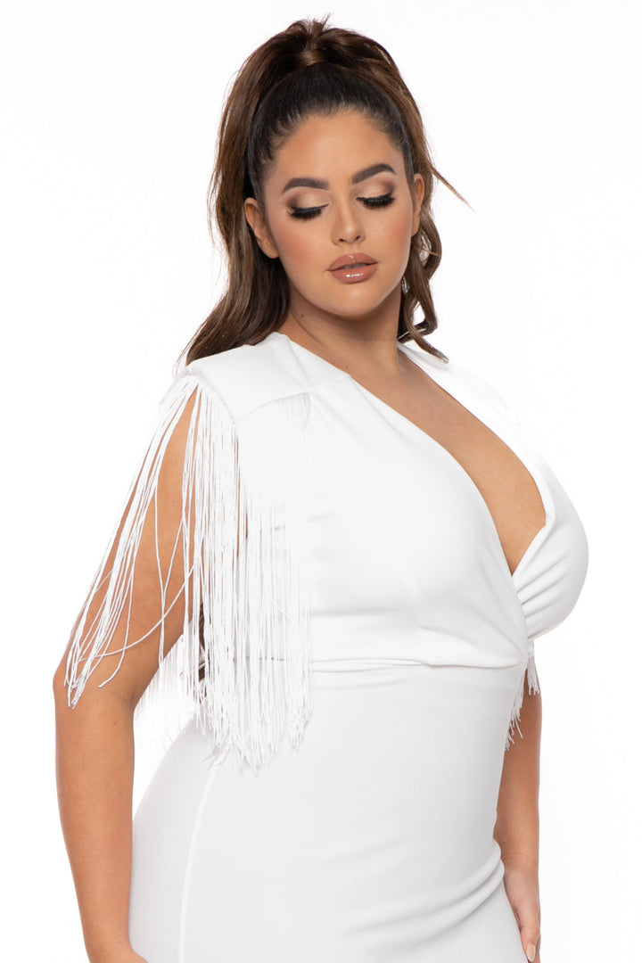SYMPHONY Dresses Plus Size Delilah Fringe Maxi Dress - Ivory