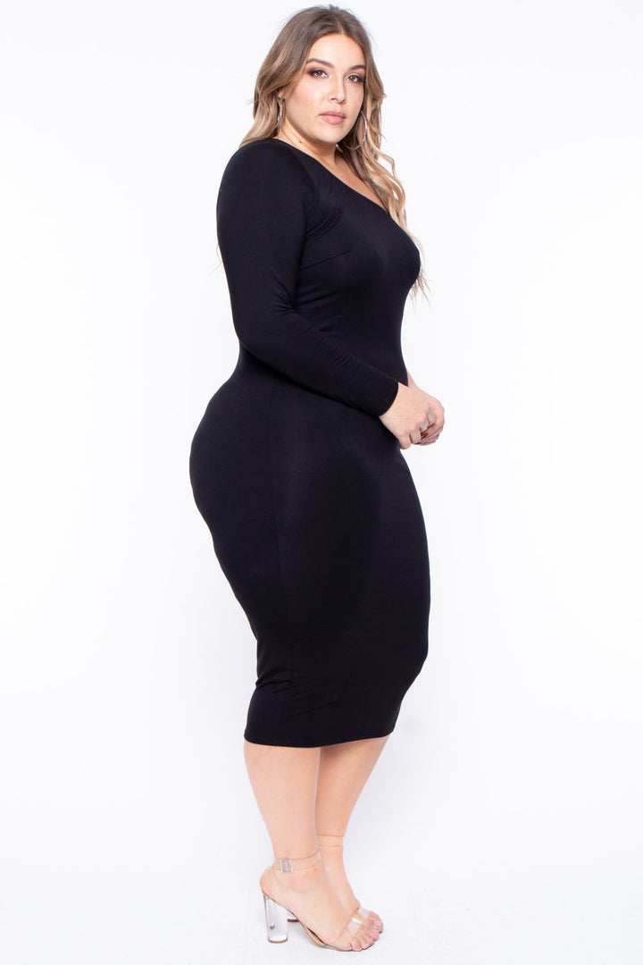 Plus Size Ebony One Shoulder Dress - Black – Curvy Sense
