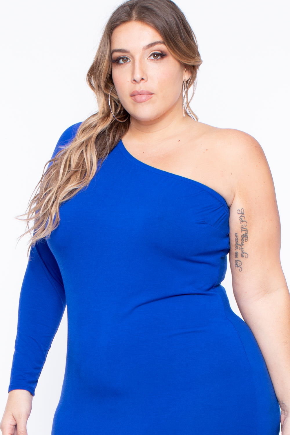 Plus Size Ebony One Shoulder Dress - Royal Blue – Curvy Sense