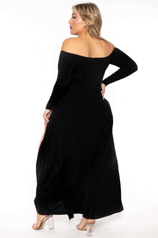 Curvy Sense Dresses Plus Size Eliana M- Slit Dress- Black