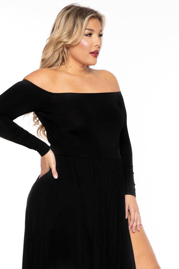 Curvy Sense Dresses Plus Size Eliana M- Slit Dress- Black