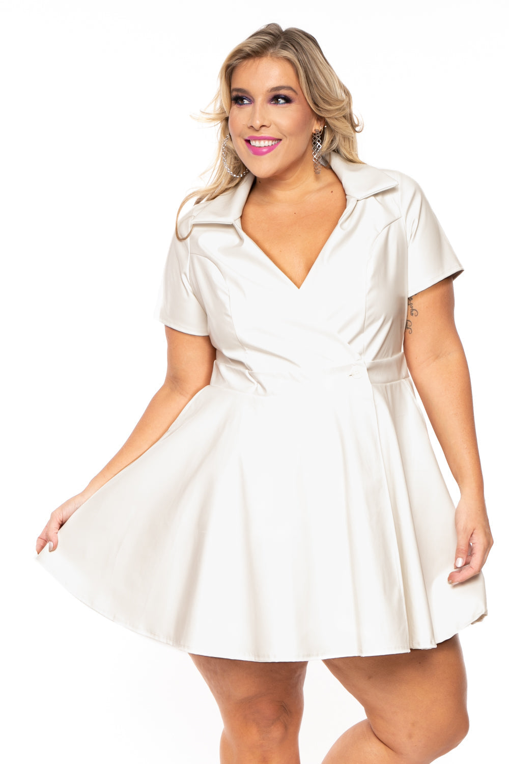 Curvy Sense Dresses Plus Size Erina Faux Leather Dress - White