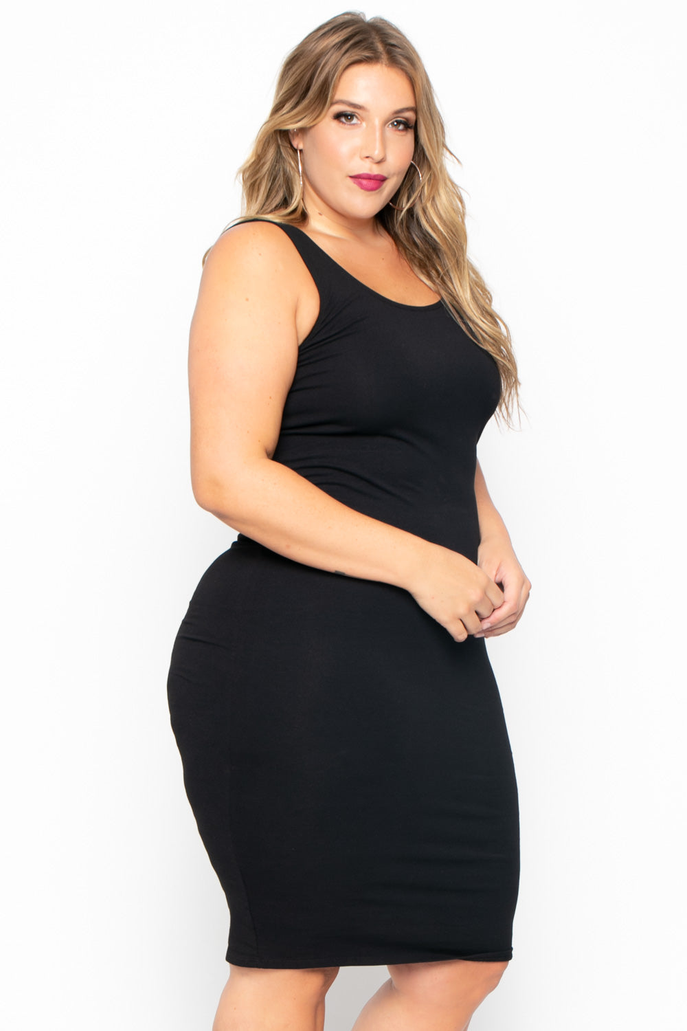 Plus Size Essential Tank Midi Dress - Black - Curvy Sense