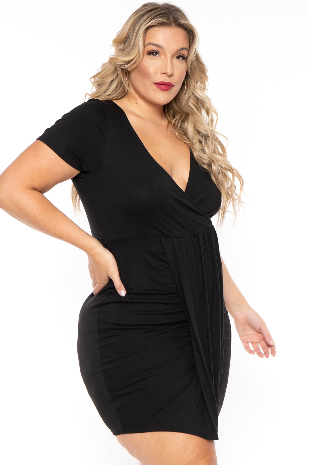 Curvy Sense Dresses Plus Size Evie Front Drape Dress - Black