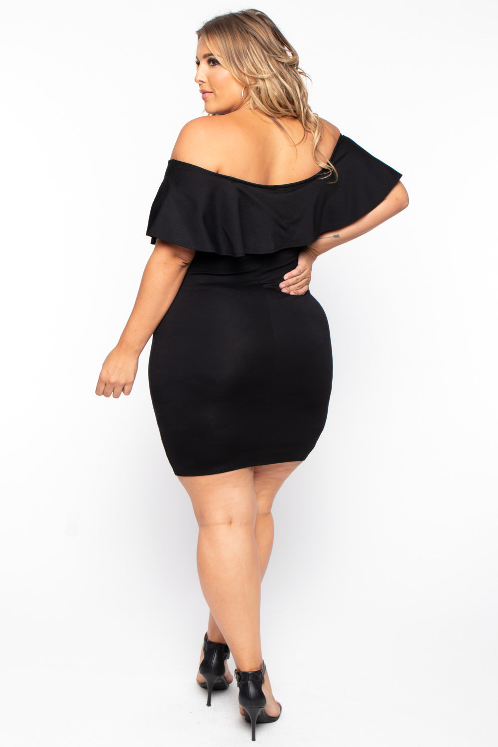 Plus Size Frill Bodycon Dress - Black - Curvy Sense