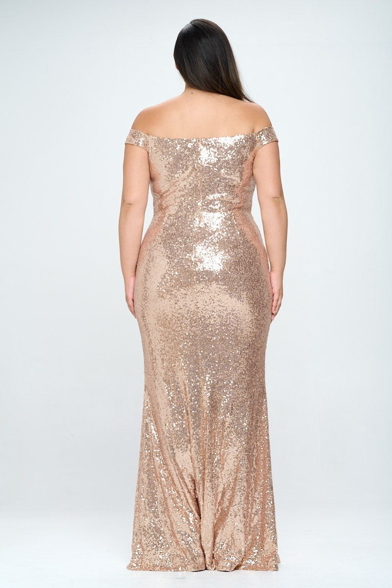 RICARICA Dresses Plus Size Gally Sequins Mermaid Gown - Gold
