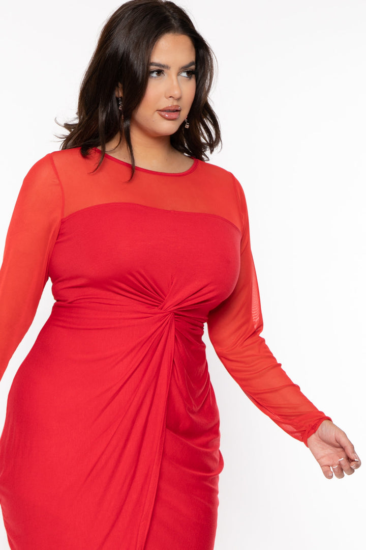 Curvy Sense Dresses Plus Size Gelisa Front Twist Dress- Red