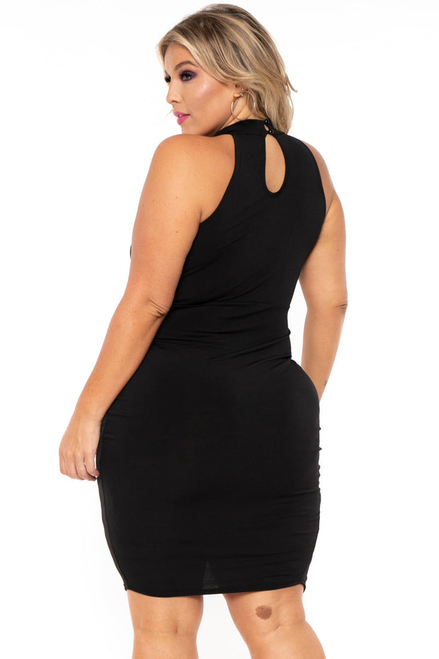 Curvy Sense Dresses Plus Size Halter Knotted Dress - Black