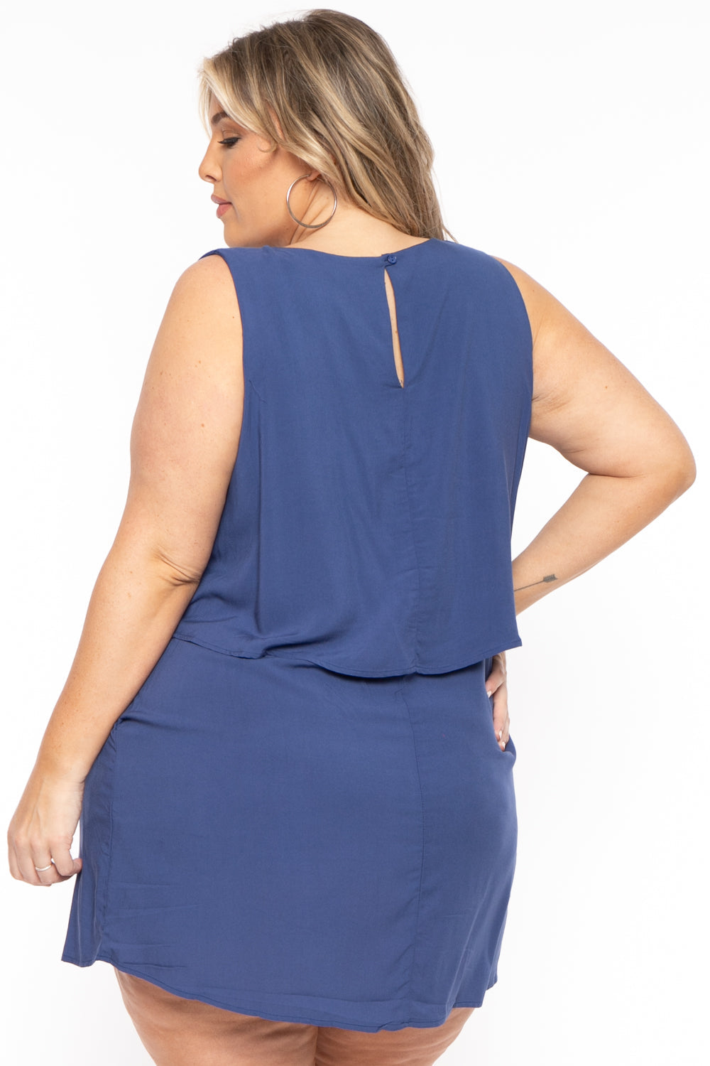 Plus Size Haltered Double Flare Dress - Blue 3X / Blue at Curvy Sense Plus Size Haltered Double Flare Dress - Blue 3X / Blue at Curvy Sense