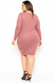 Plus Size Heathered Sweater Dress - Mauve - Curvy Sense