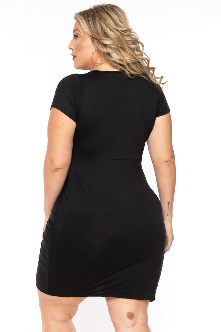 Curvy Sense Dresses Plus Size Ines Twist Front Dress- Black