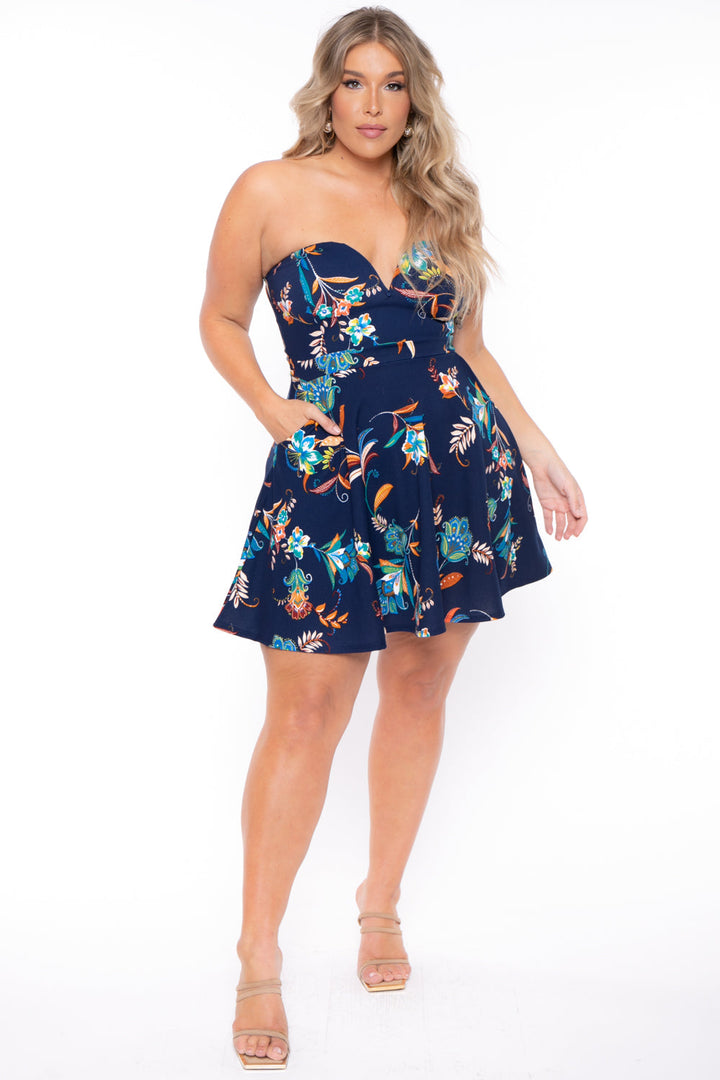 Curvy Sense Dresses Plus Size Kaila Floral Dress- Blue