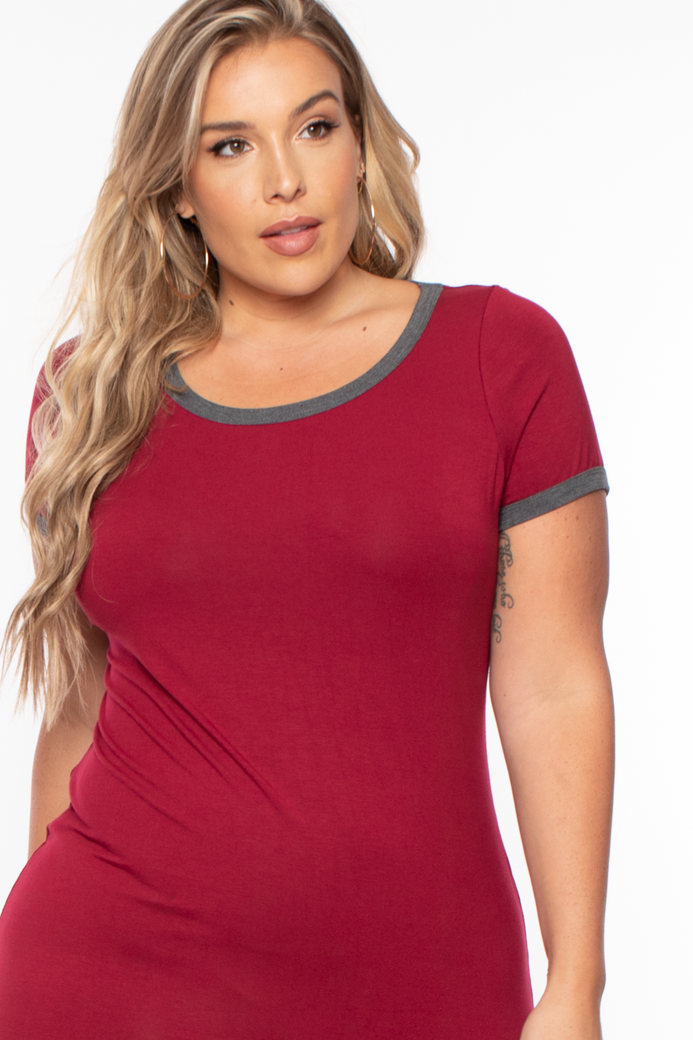 Plus Size Kate Tee Dress - Burgundy - Curvy Sense