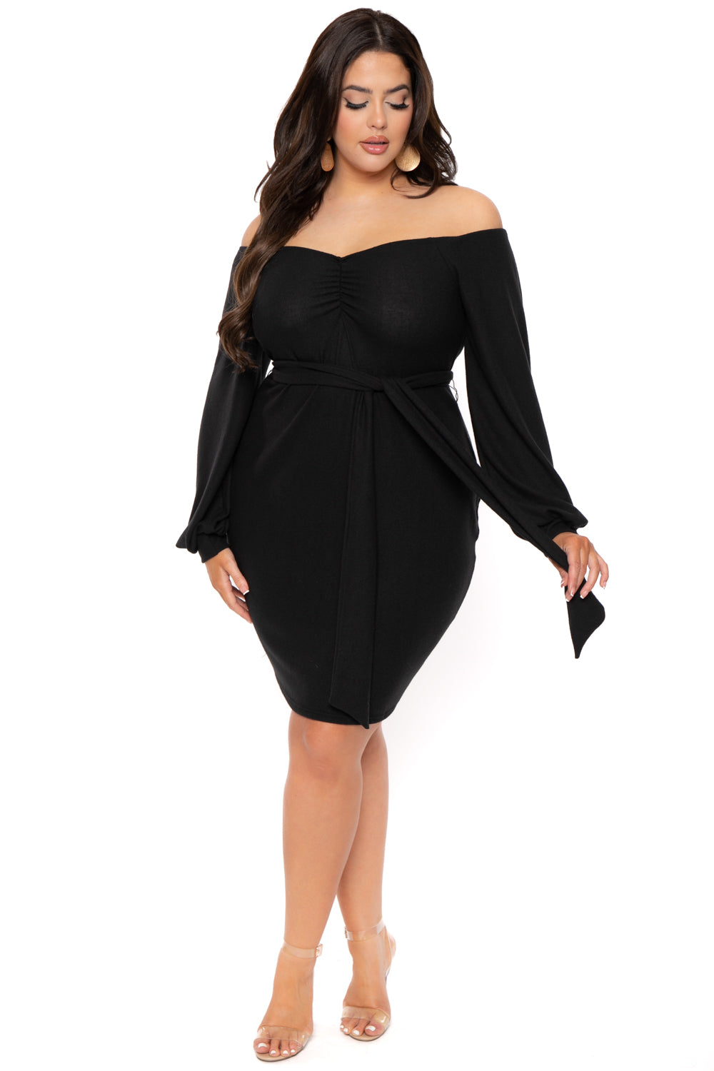 Curvy Sense Dresses Plus Size Kiera Sweetheart Sweater  Dress- Black