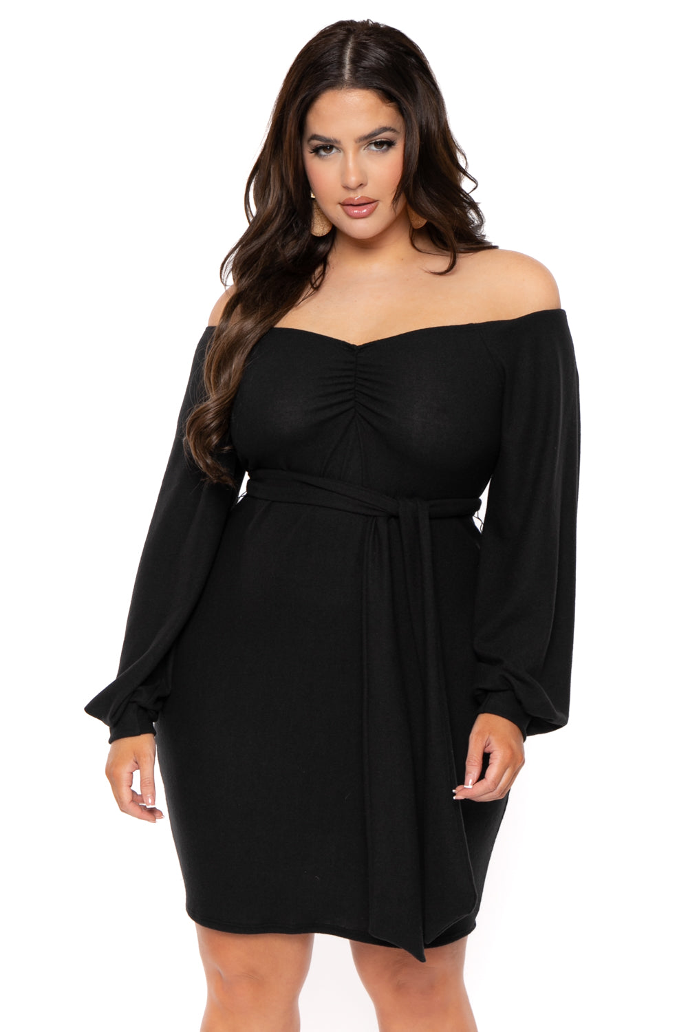 Curvy Sense Dresses 1X / Black Plus Size Kiera Sweetheart Sweater  Dress- Black