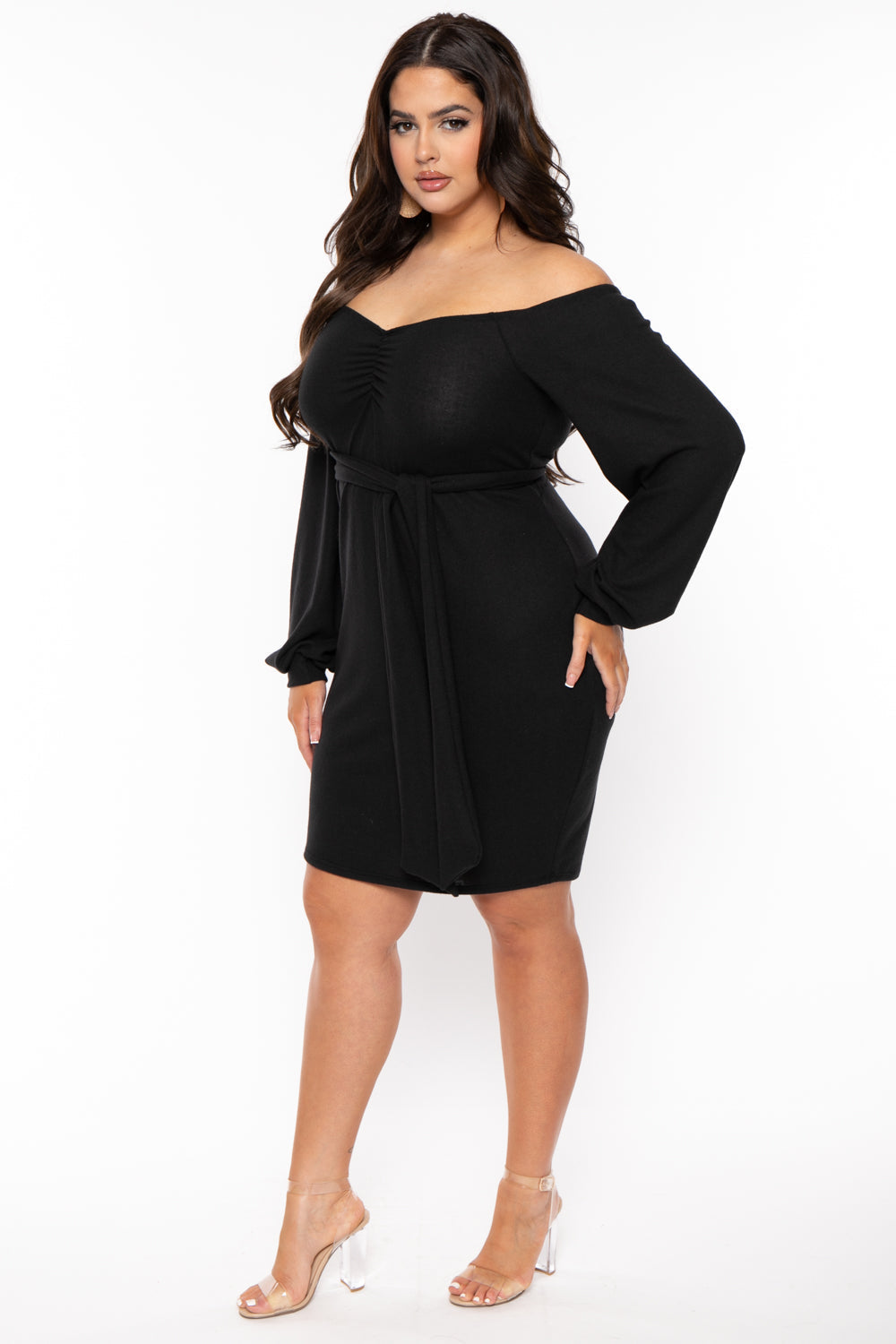Curvy Sense Dresses Plus Size Kiera Sweetheart Sweater  Dress- Black
