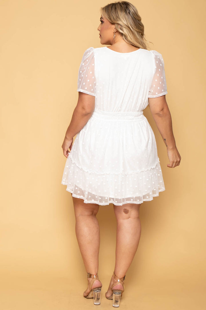 Curvy Sense Dresses Plus Size Krysta Polka Dot Mesh Dress - Ivory