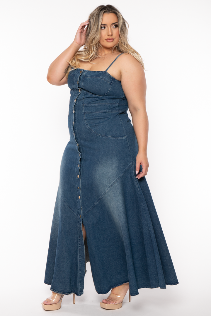 Jade by Jane Dresses Plus Size Lana Denim Maxi Dress - Blue