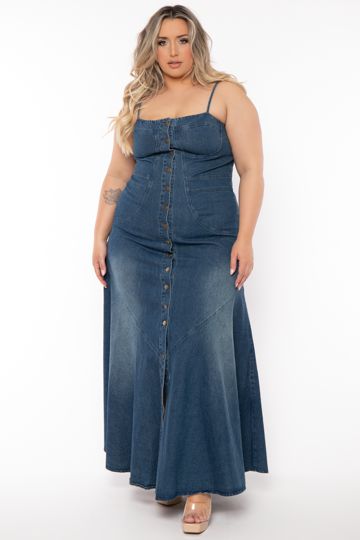 Plus Size Lana Denim Maxi Dress Blue Curvy Sense